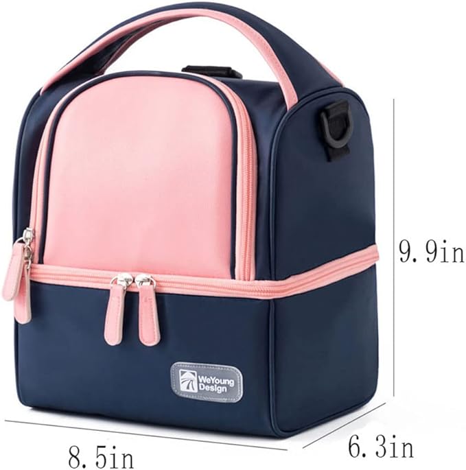 Breastmilk Bottles Cooler Bag with Ice Pack,Nylon Breast Pump Bag Backpack with Cooler Compartment,Double Layer Breast Pump Carrying Bag for Nursing Moms,Fits 6 Bottles Up to 9 Ounces