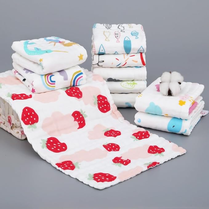 Yellow chick print Cotton square towel with 6 layers of gauze (19.7x9.8 inches), washable children's face towel, printed reusable drool towel, essential for newborns patterned burp cloths towels