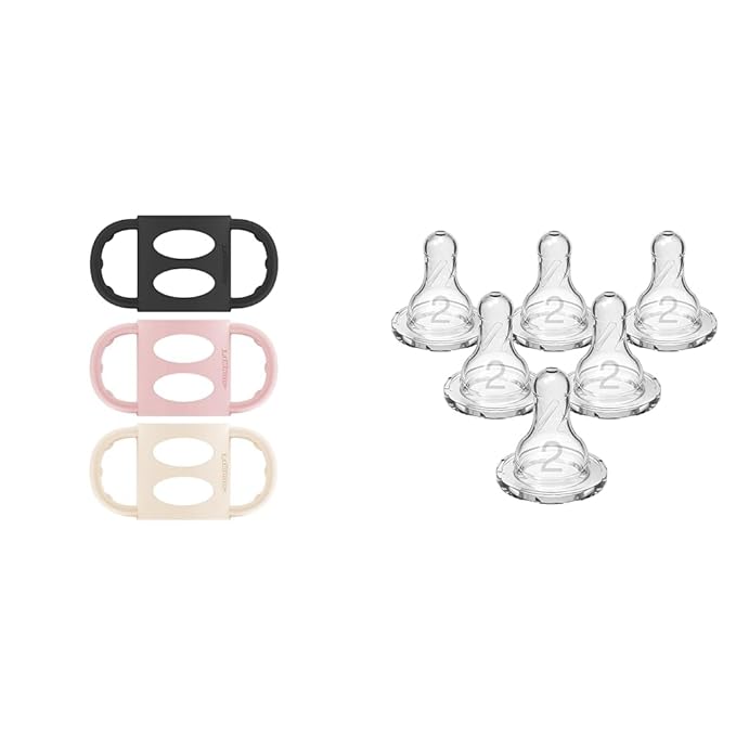 Dr. Brown’s Silicone Handles 3 Pack & Level 2 Narrow Baby Bottle Nipples 6 Count