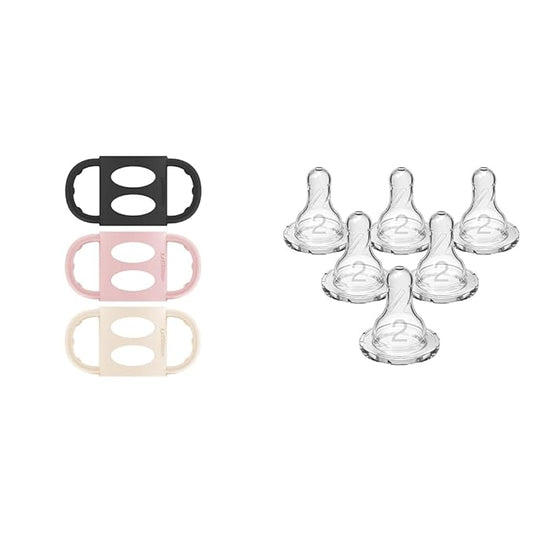 Dr. Brown’s Silicone Handles 3 Pack & Level 2 Narrow Baby Bottle Nipples 6 Count