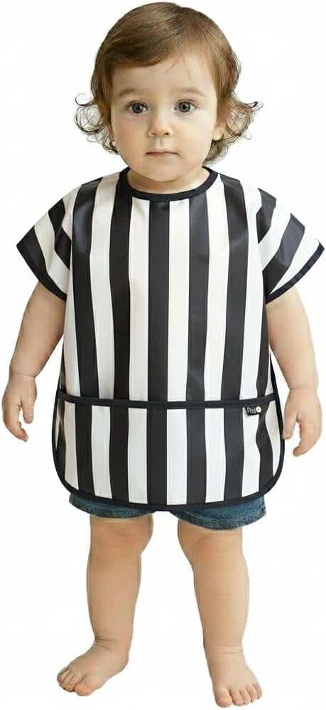 Plie Short Sleeve Waterproof Bib for Toddlers – Easy Clean Feeding Apron for Mealtime, Daycare, Self-Feeding, Lightweight
