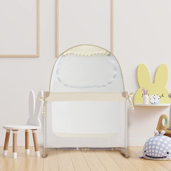 L RUNNZER Pop Up Pack N Play Tent, Baby Net to Keep Toddler in, Mini Crib Canopy for Pack and Play, See Through, Breathable & Portable