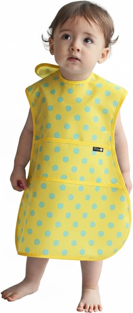 Plie Full Coverage Waterproof Feeding Bib for Toddlers – Extra Long Apron Bib for Mealtime, Self-Feeding, High Chairn