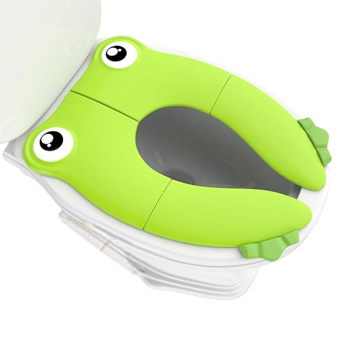 Portable Folding Large Non Slip Silionce Pads Potty Training Seat for Kids Boys & Girls, Foldable Toddlers Toilet Seat, Recyclable Potty Seat Cover for Travel (Green)