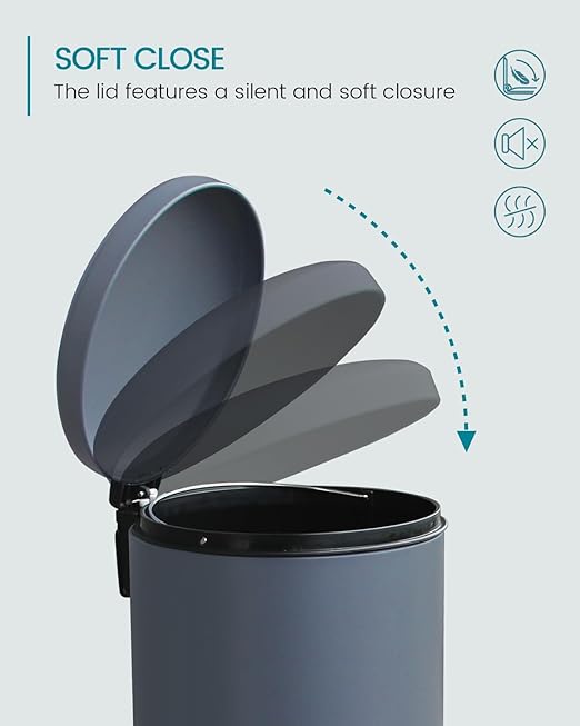 8 Gallon Trash Can, Stainless Steel Garbage Can with Soft Close Lid, Removal Liner, Pedal Trash Can Round Tall Trash bin for Kitchen, Office, Living Room or Bathroom, Grey