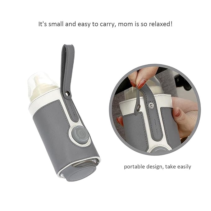 RiToEasysports Bottle Warmer Bag, Small and Portable Milk Bottle Warmer 3 Temp Settings USB Heating Cover for Home and Travel (Grey