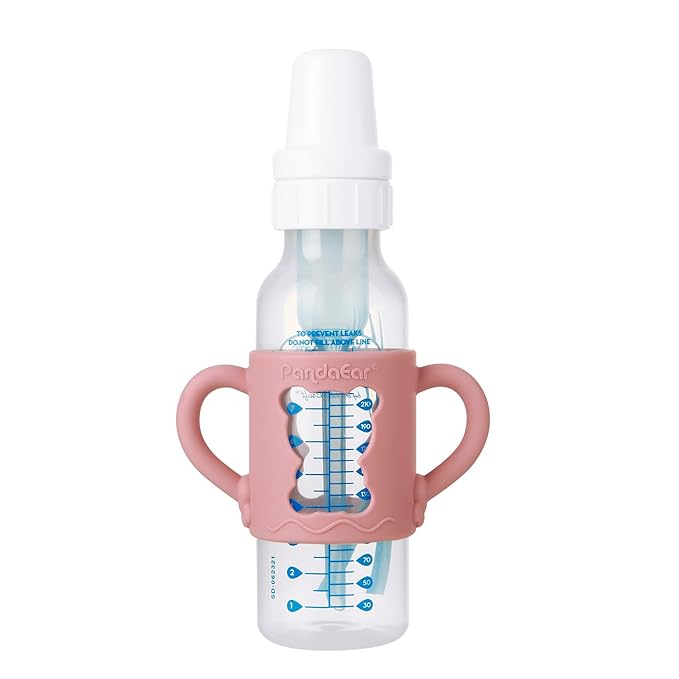 PandaEar 4 Pack Silicone Baby Bottle Handles with Dr Brown Narrow Baby Bottles 8 oz/250 ml, Non-Slip Easy Grip Handles