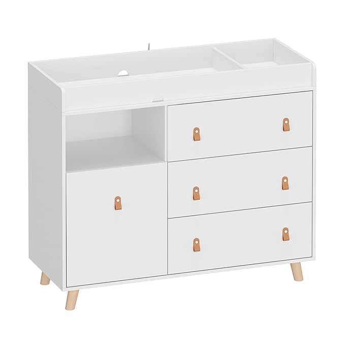 Timechee Baby Dresser Changing Table with Drawers,Shelf,Hidden Laundry Basket Storage,2 in 1 Nursery Dresser Chest for Infants, Baby Diaper Changing Station for Daycare,Bedroom,White