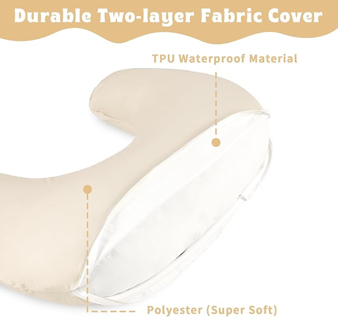 Hooyax Waterproof Nursing Pillow Cover, Stretchy Nursing Covers for New-Designed Breastfeeding Pillows, Adorable Infant Feeding Pillow Slipcover for Baby Boy and Girls (Khaki)
