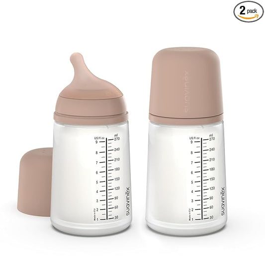 Suavinex Zero Zero Anti Colic Baby Bottle, No 1 Spanish Baby Bottle Brand, Minimizes Bottle Rejection & Nipple Confusion, Perfect for Combo Feeding, 2pk, 9oz/270mL, Medium Tone, Medium Flow Nipple