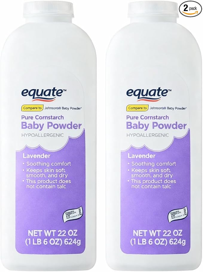 Equate Lavender Pure Cornstach Baby Powder. Hypoallergenic (22 Oz Pack of 2)