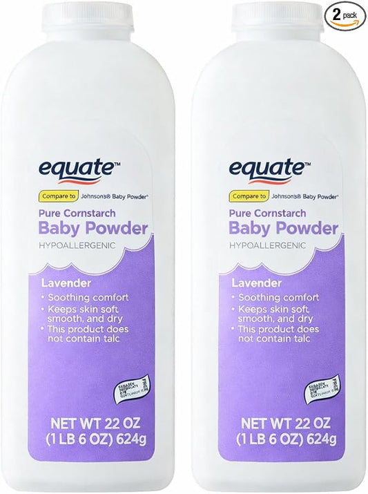 Equate Lavender Pure Cornstach Baby Powder. Hypoallergenic (22 Oz Pack of 2)