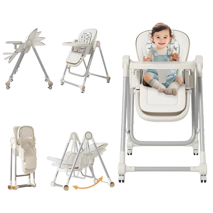 Baby High Chair,Adjustable 2-in-1 Baby High Chair,Portable Highchair for 1+ Years/Detachable PU Cushion/Locking Wheels KKK
