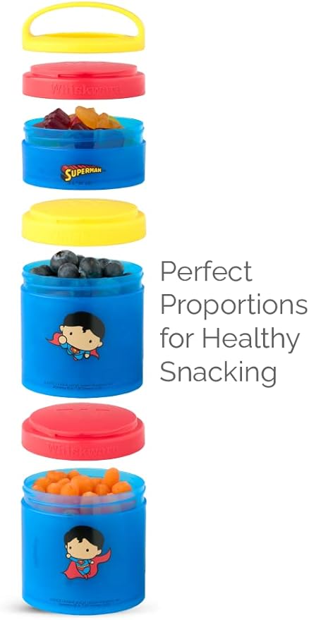 Whiskware Justice League Stackable Snack Containers for Kids and Toddlers, 3 Stackable Snack Cups for School or Travel, Wonder Woman (Pack of 1)