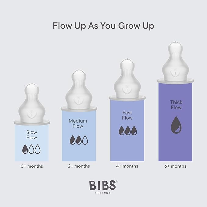 BIBS Glass Baby Bottles 2-Pack, 4 Oz. Anti-Colic System for Gas Reduction. Vented Round Silicone Nipple. Supports Infant and Newborn Breastfeeding - 120 ml (Pack of 2), Sage
