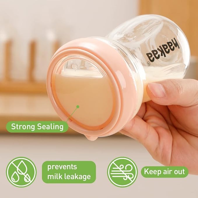 haakaa Glass Baby Food Storage Jar- Food Storage Container Airtight Lid-Wide Neck Gen.3 Baby Bottle -Leakproof BPA-Free 0m+ Newborn Babies(Peach, 6.3oz/180ml)