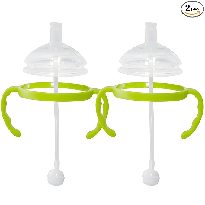 Straw Transition Cup Kit for Comotomo Baby Bottles | Conversion Kit Fits 5 Ounce and 8 Ounce Bottles | Soft, Silicone Straw Top Bottle Nipple & Weighted Straws to Help Baby Transition | 2 Pack (Green)
