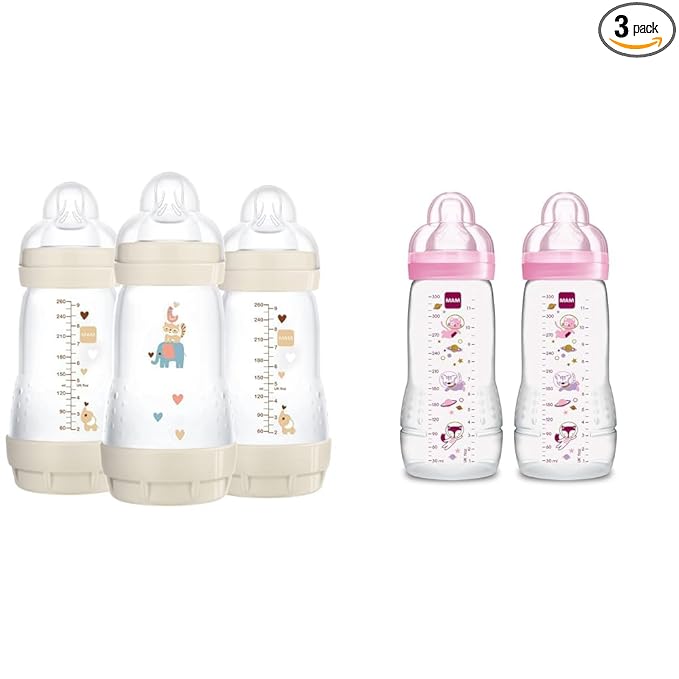 MAM Anti-Colic Baby Bottles, Easy Active Baby Bottles, 3-Count 9 oz and 11 oz, Silicone Nipples