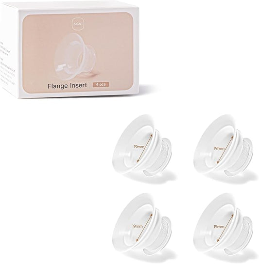 NCVI Silicone Flange Insert 19mm Compatible with NCVI 24mm Flange Breast Pump 8111/8131/8132/8122-3/8782/8786/3110, Replacement Accessories for Breastfeeding, 4PCS