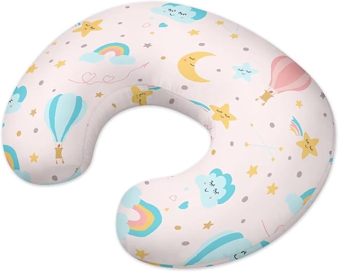 Hot Air Balloon Patterned Nursing Pillow Cover for Newborn Mothers, Specifically Designed for Original Breastfeeding Support Pillow Pink，Cartoon Clound Stars Moon(Cover Only)