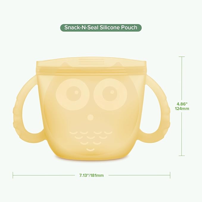 Haakaa Oscar Owl Baby Snack Container- Spill Proof Toddler Snack Containers, Silicone Travel Snack Container for Toddlers, Reusable Snack Containers for Kids On-The-Go,BPA Free- Banana