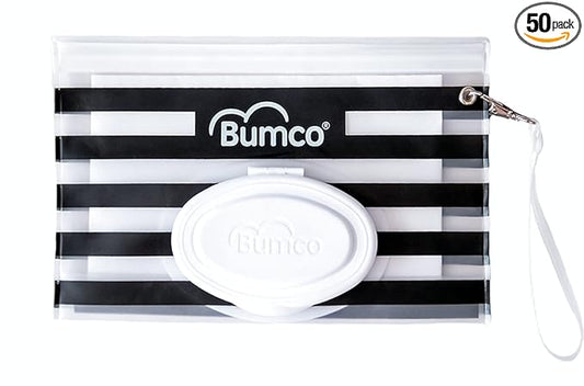 BUMCO Airtight Wipes Dispenser, Keeps Wet, Reusable Refillable Pouch, Diaper Bag Organizer for Travel, Carrying Clutch, Unique Baby Gift for Girl Boy [Black]