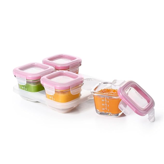 OXO Tot Glass Baby Blocks Food Storage Containers, Pink, 4 oz