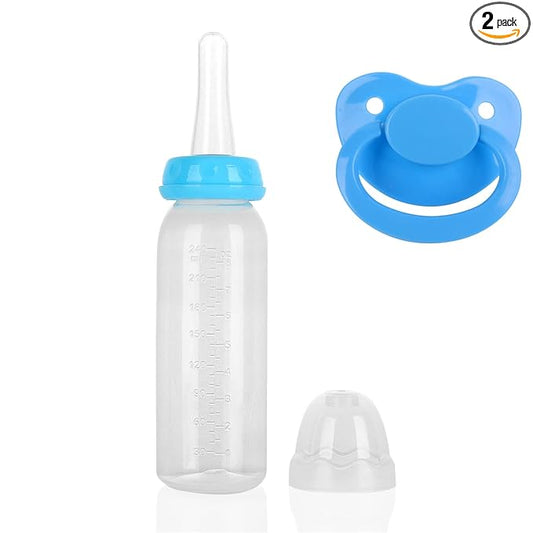 Adult Bottle with Big Sized Pacifier Set 8 oz (Blue)