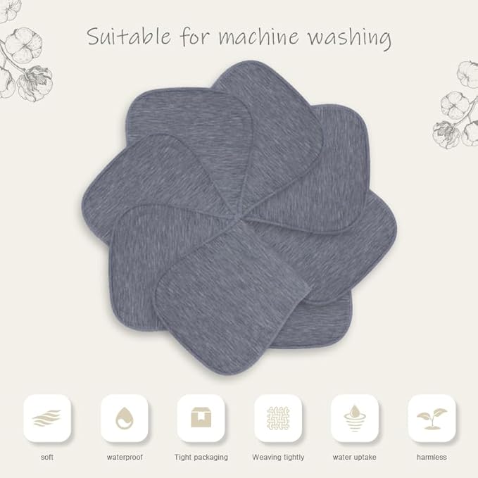 8 Pack Baby Burp Cloths, Unisex for Boys and Girls, Super Absorbent and Soft Towel,Solid Color (Grey)
