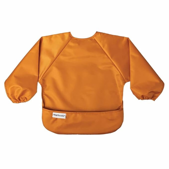 Tiny Twinkle Long Sleeve Bib for Babies & Toddlers | 2-Pack Waterproof Smock Bib for Eating | Machine Washable & Mess-Proof Feeding Essentials | Newborn Shower Gift (Sand Cinnamon,6–24M)