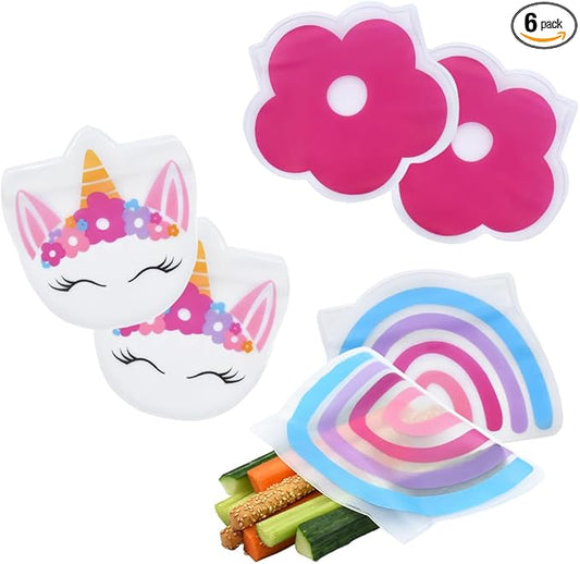 melii Shaped Reusable Snack Bags. Pack of 6 Leakproof Bags for Sandwiches, Snacks, Food Storage and More - Unicorn, Flower, Rainbow