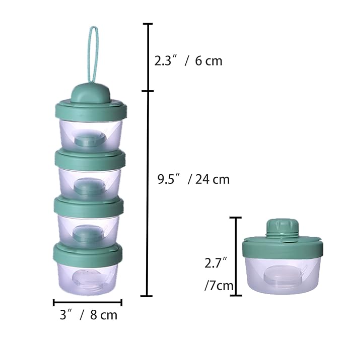 4 Layers Baby Milk Powder Formula Dispenser on The go, Baby Formula Containers for Travel, Formula Holder Mixer, Baby Feeding Snack Storage Container, Portable, Stackable, Non-Spill, BPA-Free