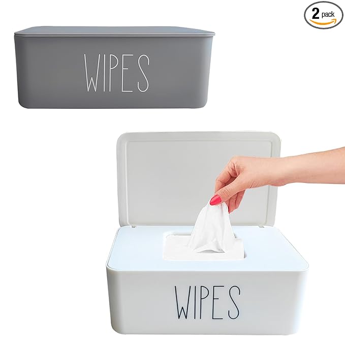 Moorfowl 2 Pack Baby Wipes Dispenser for Bathroom,7.28" L * 4.80" W * 2.75" H, Flushable Wipes Holder Container Sleek Funny Nursery and Baby Registry Essential