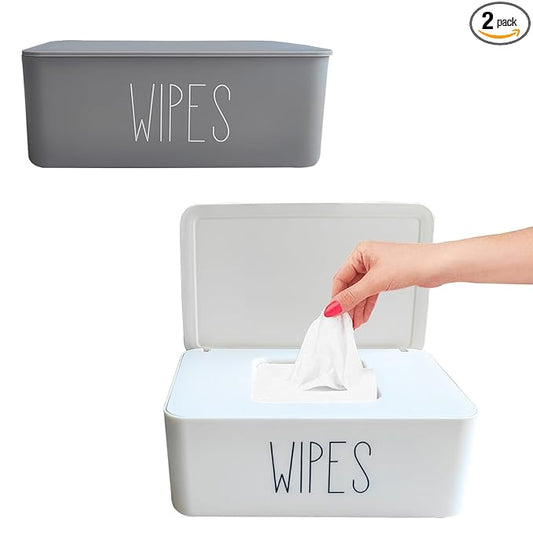 Moorfowl 2 Pack Baby Wipes Dispenser for Bathroom,7.28" L * 4.80" W * 2.75" H, Flushable Wipes Holder Container Sleek Funny Nursery and Baby Registry Essential