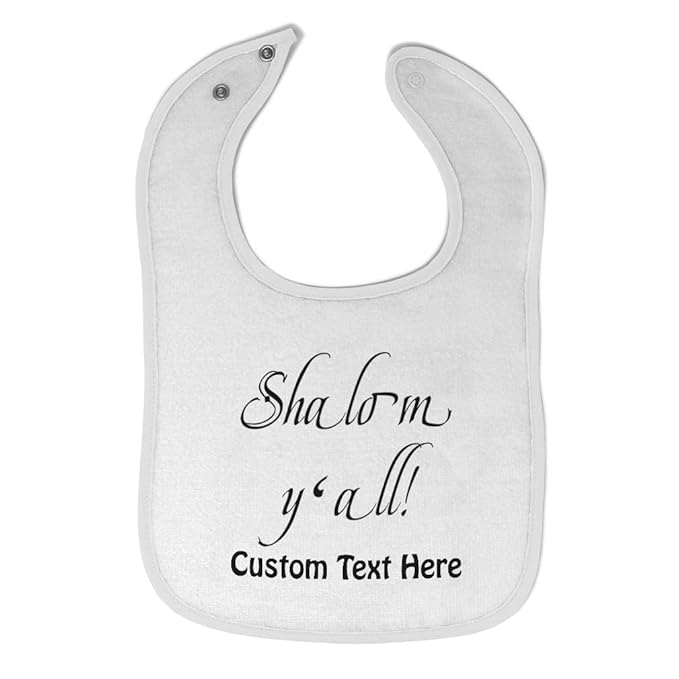 Custom Toddler & Baby Bibs Burp Cloths Judaism Shalom Style B Jewish Cotton Baby Items for Baby Girl & Boy White Custom Text Here