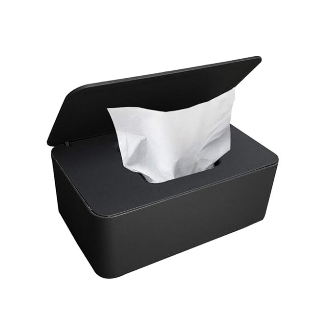 Baby Wipes Dispenser, Baby Wipes Case Holder Keeps Diaper Wipes Fresh Non-Slip Wipe Container Three-Layer Seal Design Prevent Moisture Loss (Black)