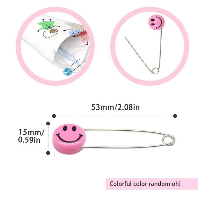 30 Pieces Safety Pins Diaper Pin 2.1 Inch Stainless Steel Nappy Pins Plastic Head Baby Safety Pins Colour Safe Locking Closures for Cloth Diapers (XL/Color)