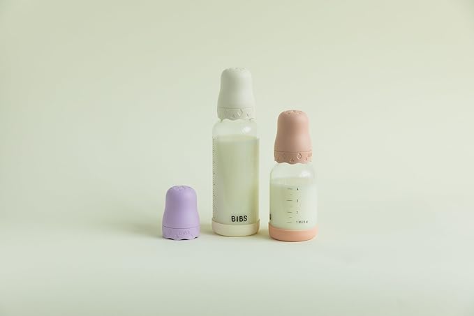 BIBS Boheme Baby Glass Bottle 4 oz /120 ml. Anti-Colic. Round Natural Rubber Latex Nipple. Supports Natural Breastfeeding - Blush