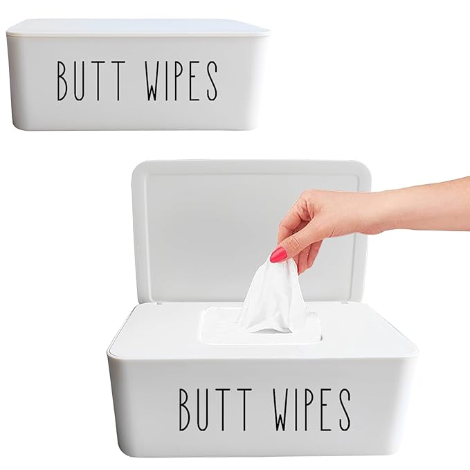 2 Pack Butt Wipes Dispenser 7.28" L * 4.80" W * 2.75" H, Bathroom Flushable Baby Wipes Container Holder Nursery Chic Style