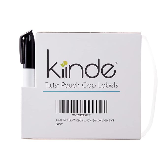 Kiinde Twist Cap Single-Use Write-On Labels for Breast Milk and Baby Food Storage Pouches (Pack of 250) - Includes Label Dispenser with Marker and Marker Holder - Blank