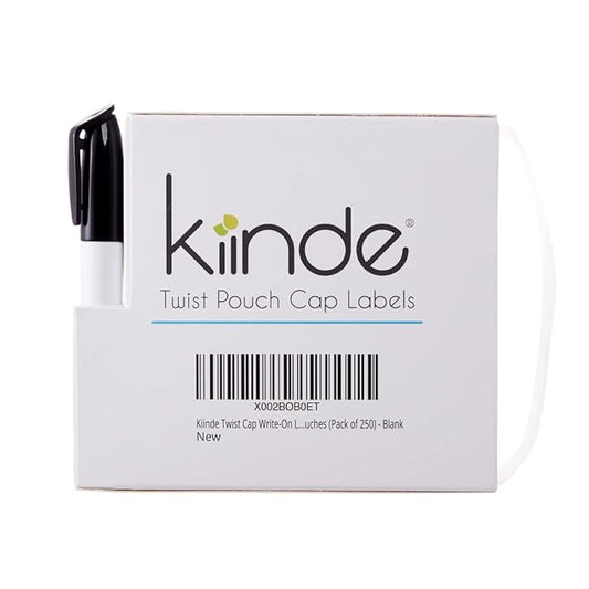 Kiinde Twist Cap Single-Use Write-On Labels for Breast Milk and Baby Food Storage Pouches (Pack of 250) - Includes Label Dispenser with Marker and Marker Holder - Blank