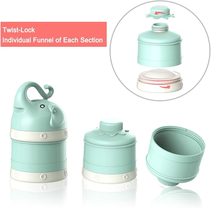 Baby Milk Powder Formula Dispenser,Large Capacity，Non-Spill Twist-Lock Stackable Milk Powder Formula Container and Snack Storage for Travel,Powder Leakage Free,BPA Free,3 Compartment，GREEN