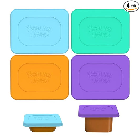 Morlike Baby Food Lids Compatible with Gerber Food Containers, Silicone Container Lid for Baby Food Storage, Reusable and Dishwasher Safe, BPA Free - Lids Only (4 Pack, 4 Color)