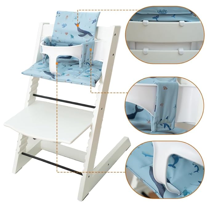 Baby Cushion Set Soft Highchair Cushion Compatible with Stokke Tripp Trapp Chair, Comfort High Chair Cushion for Infant, Toddler High Chair Accessories Easy to Clean and Install, Sea Blue