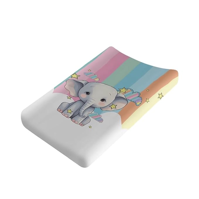 ZDCUSTOM Elephant Pattern Changing Table Pad Covers Diaper Changing Table Cover Comfy Cozy Cradle Sheets Stretchy Changing Pad Covers Fits Standard Contoured Changing Pads