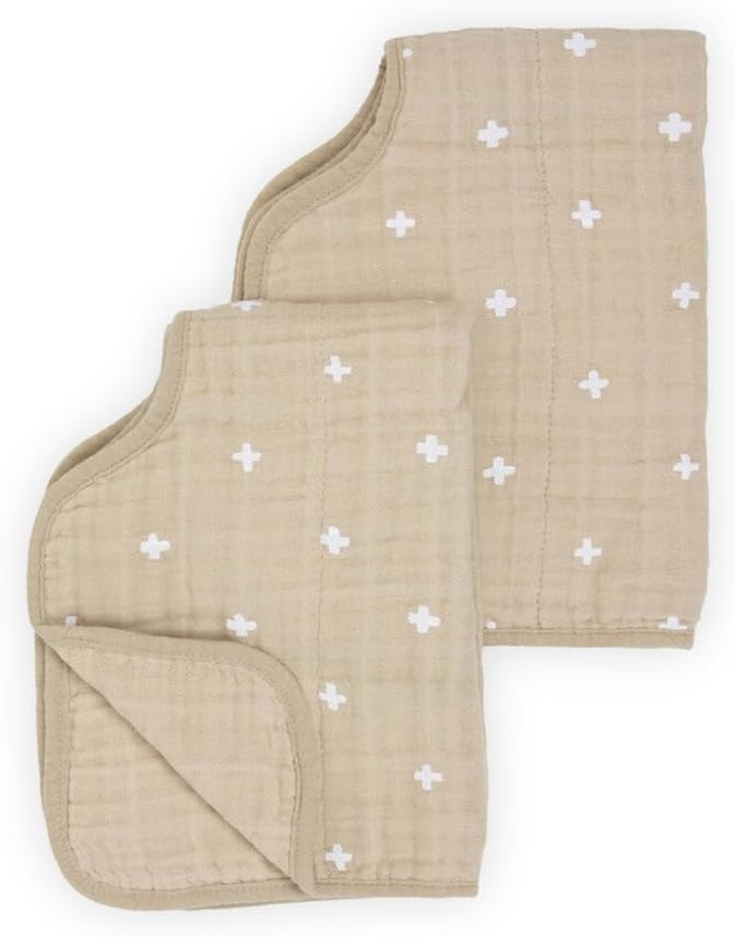 Little Unicorn Ultra-Absorbent Premium Burp Cloth 2 Pack | Soft on Baby's Skin | Larger Size | Ergonomic Design | Set of 2 (Taupe Cross)