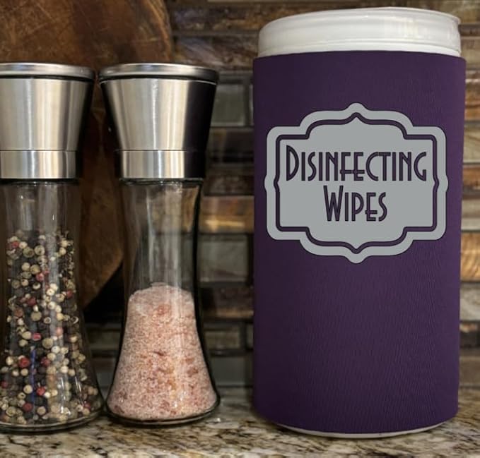Disinfecting Wipes Cover with Silver Label Modern (Purple, Small)