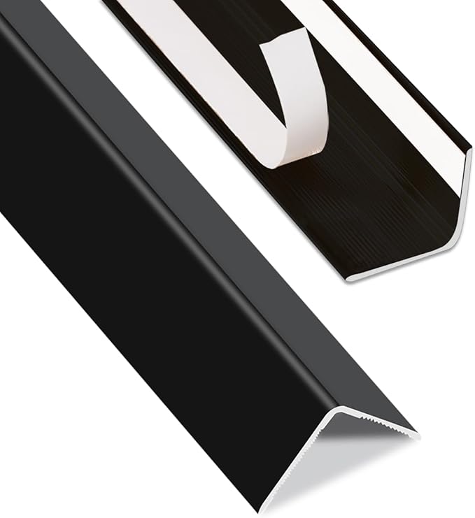 QDYMXUN Aluminum Self Adhesive Wall Corner Guards, Peel and Stick L-Shaped Metal Protector Strips for Door Frame, Furniture Edge and Home Protection (Matte Black, 4pcs x 51.2''L x 0.8''W)