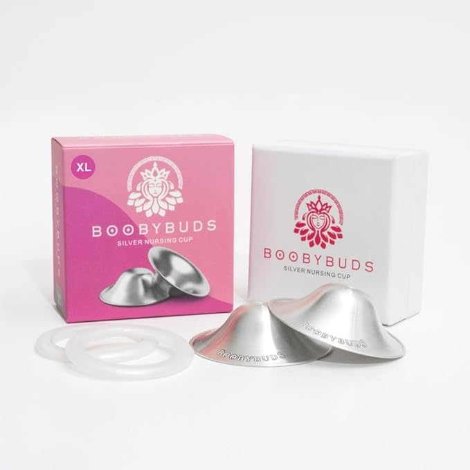 The Original Silver Nursing Cups - Nipple Shields for Nursing Newborns - 999 Silver - Universal Fit - Nipple Comfort Cups for Breastfeeding (XL Silicone)