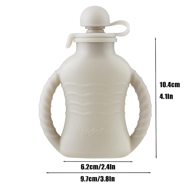 PandaEar 4 Pack Reusable Baby Food Pouches with Double Handles, Silicone Squeeze Pouches for Toddlers, Refillable 4oz Food Storage Bags for Puree, Yogurt, Smoothies - Includes Collapsible Funnel